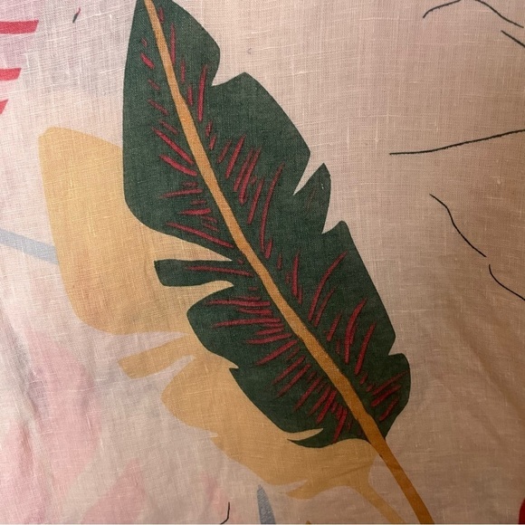 100% Linen blouse 2X  tropical leaf print beach vibes coastal Cynthia Rowley - Picture 7 of 8